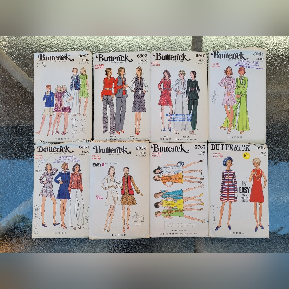 8 Vintage Butterick sewing patterns